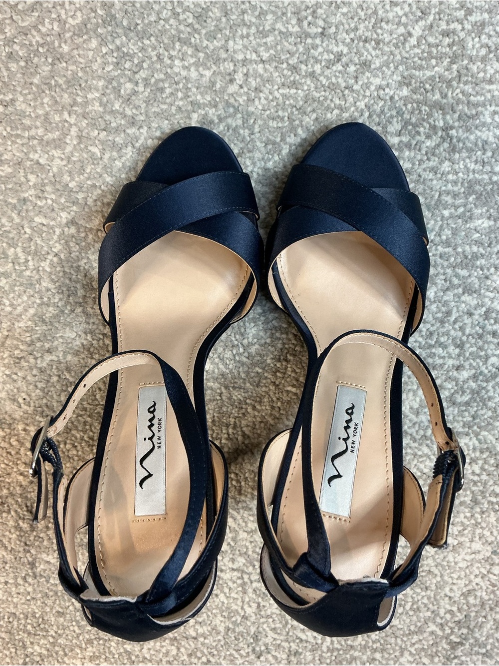 Nina Venus-LS Navy Luster Satin Sandals (NIB) - Picture 7 of 12